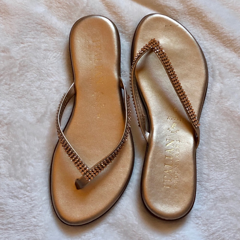 Italian Shoemaker Rose Gold Flip Flops